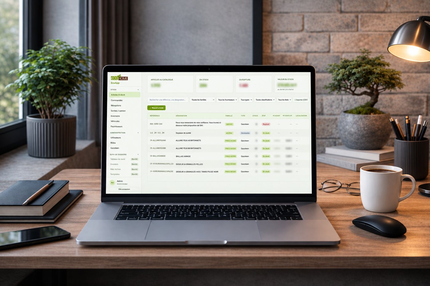 Application de gestion de stock Eco N'Home